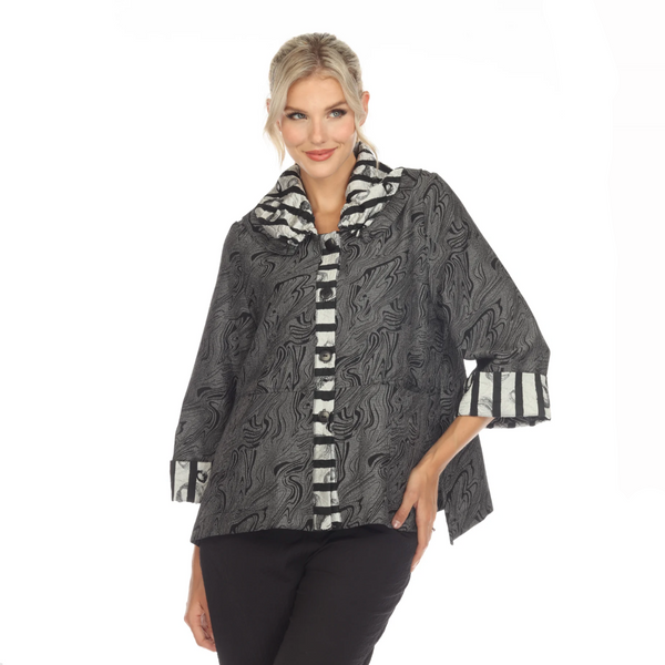 Moonlight Jacquard Button Front Jacket in Silver Grey - 3596TAF-SLV