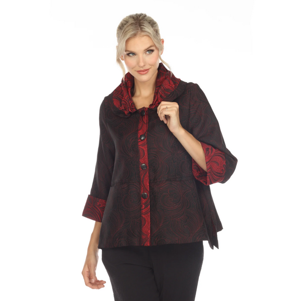 Jacquard Button Front Jacket in Red- 3596 TAF