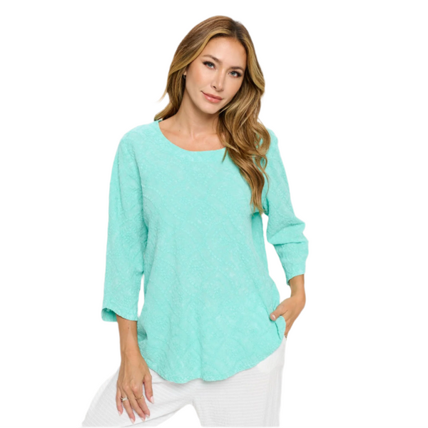 Wave Embroidered Cotton Top in Aquatic - EC-101-AQ