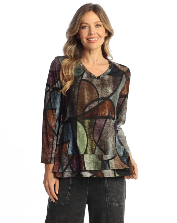 Melody Cotton Modal V-Neck Top w/ Overlined Hem - KM6-2120
