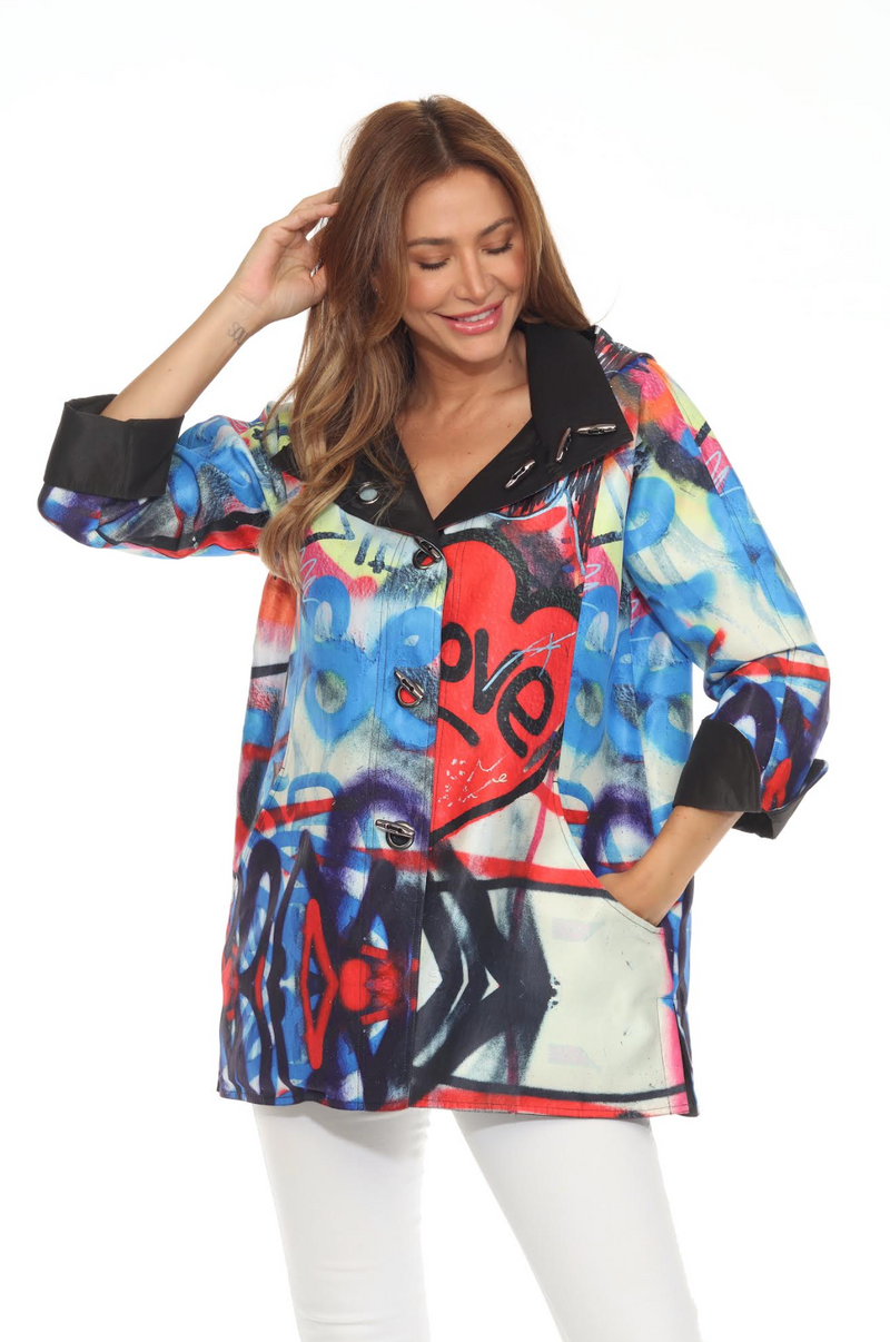 Love-Graffiti Art Reversible Hooded Raincoat  - J2439RW-3