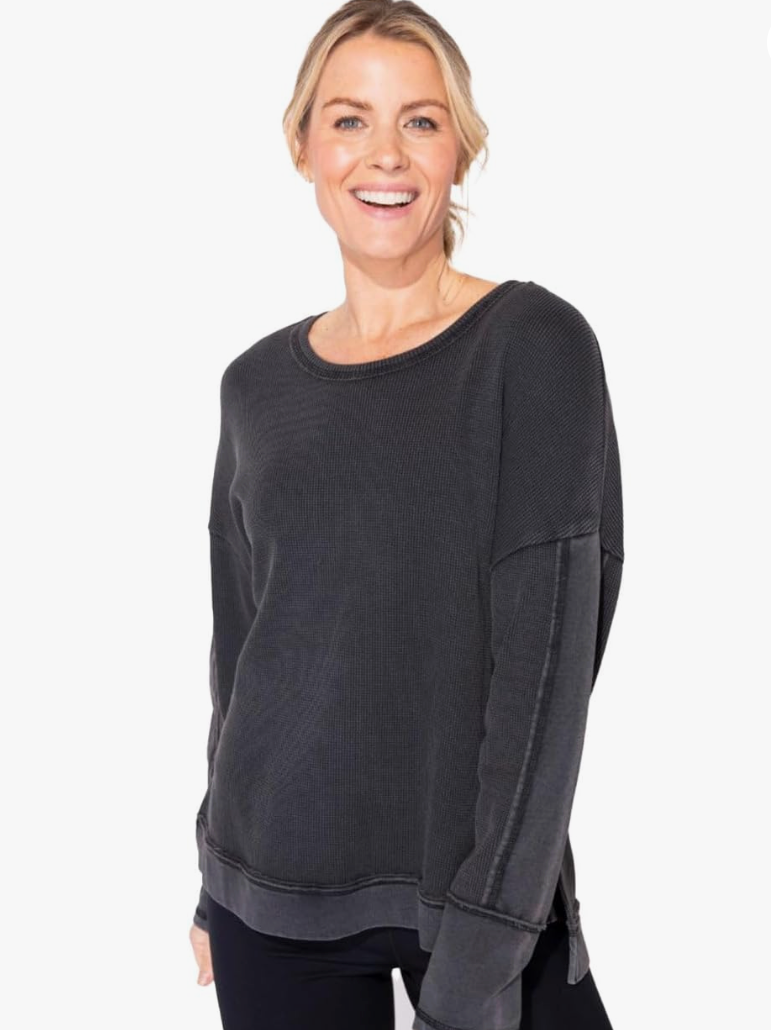 Waffle Knit Crew Neck Pullover - 26533