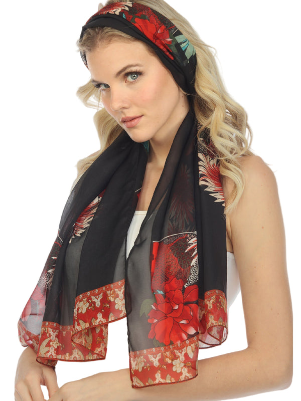 Chrysanthemum Border Silk Scarf in Multicolor - Scarf-CB