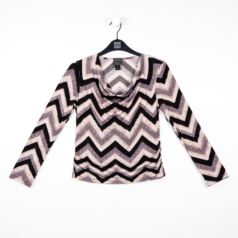 Clara Sunwoo Chevron-Print Drape Neck Top - T235P - Sizes XS, S & XL