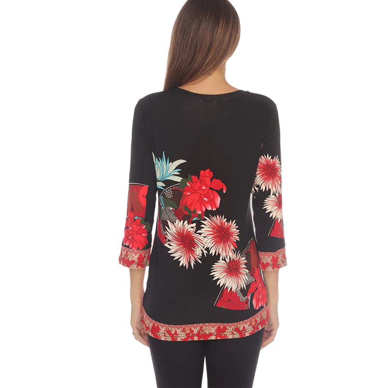 Citron Chrysanthemum Print Border Tee - TCB - Plus Sizes Only!