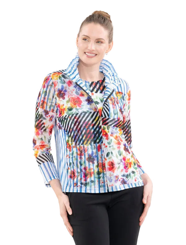 Blossoms & Stripe Print Mesh Jacket & Tand - 31451