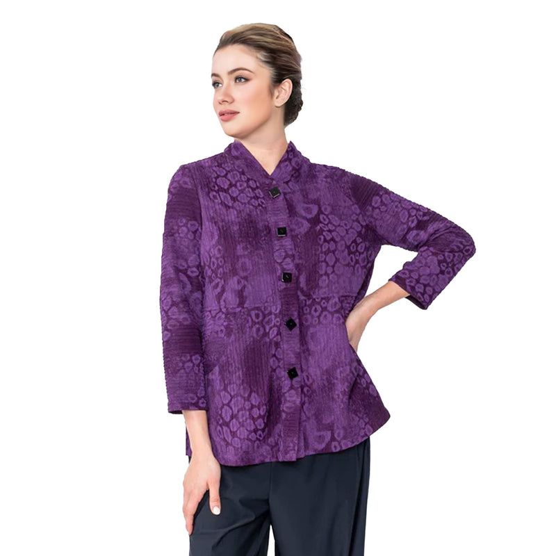 IC Collection Textured Dot Print Button Front Jacket in Plum - 4913J-PLM