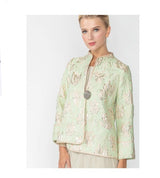 Metallic Floral Jacquard Asymmetric Jacket in Green Multi - 4678J