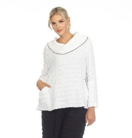 Moonlight Textured Cowl-Neck Tunic Top in White - 3787-WT