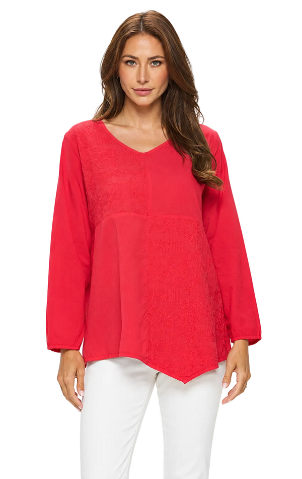Textured Cotton Tunic Top in Red - V403-RD - Size S Only!