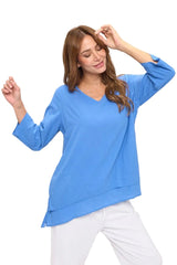 Lightweight Cotton Tiered Tunic in French Blue - V320-BLU
