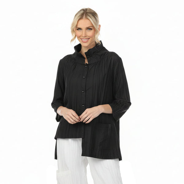 Architectural Textured High-Low Shirt in Black - WJ1020-BLK