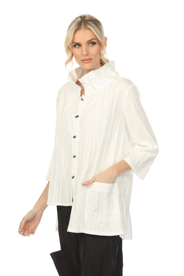 Architectural Textured High-Low Shirt in White - WJ1020