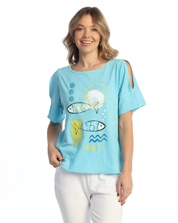 Weekend by Jess & Jane "Mariner" Cotton Slub Open Shoulder Top - WK5-1604