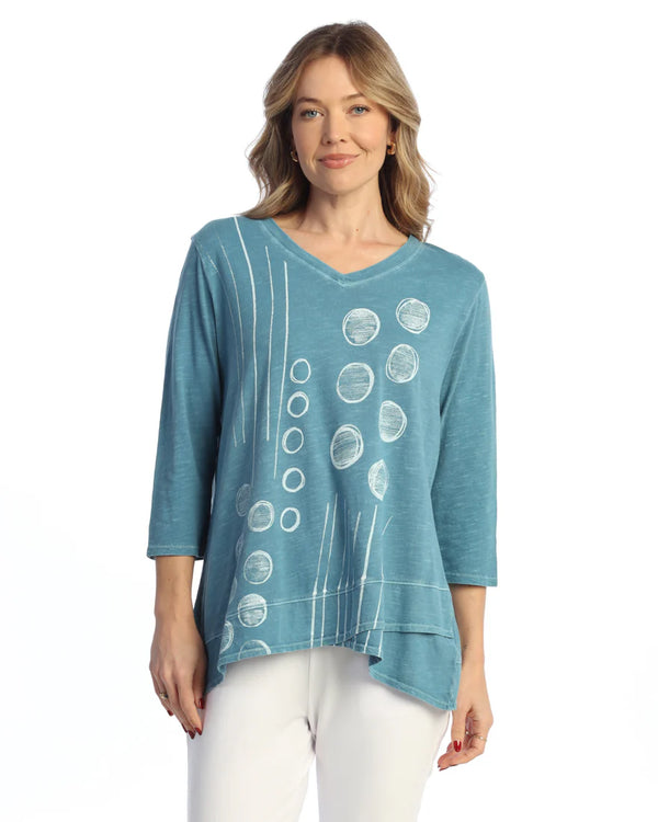 Weekend by Jess & Jane "Dot N Line" V-Neck Tulip Hem Top - WK8-1692