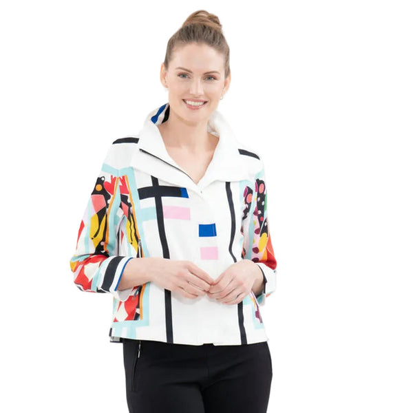 Geometric Print Jacket in Multi on White - 5054