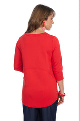 Lior Soft Knit High-Low Top in Red - ZOFI-RD