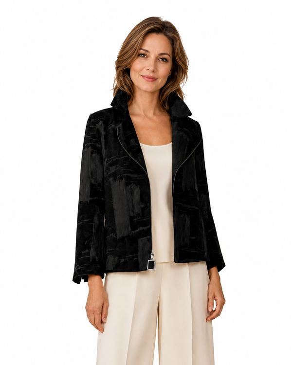 Just In! Tonal Abstract Zip-Front Jacket - 8202J