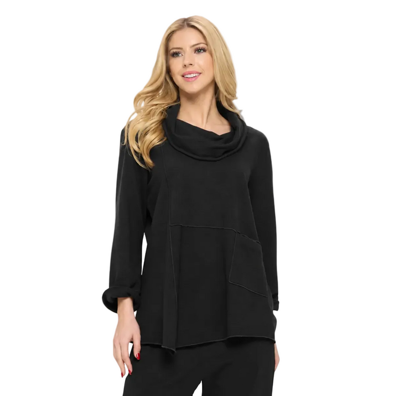 Cowl-Neck Asymmetric Tunic in Black - FT4072-BLK
