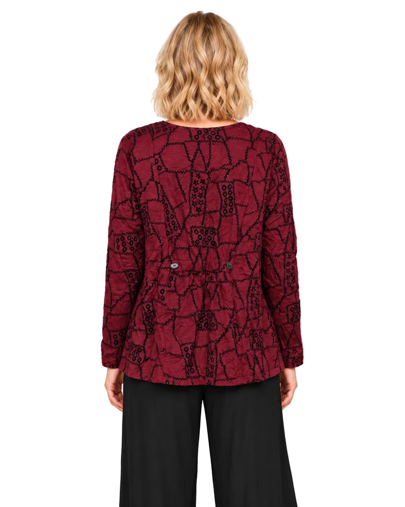 Gizel Crinkled-Knit Top in Rouge - CB62318