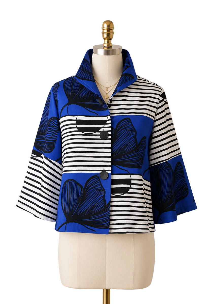 Floral & Stripe Colorblock Jacket - 5007-BLU