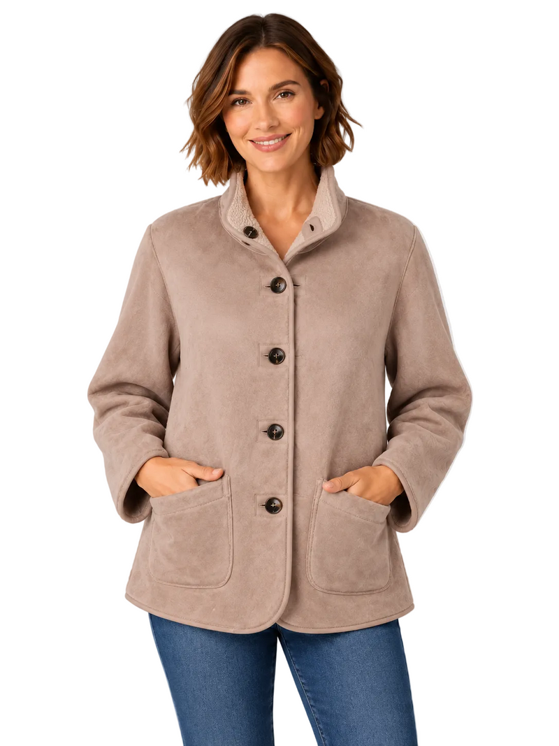 Faux Suede & Sherpa Reversible Jacket - 5147-BRN