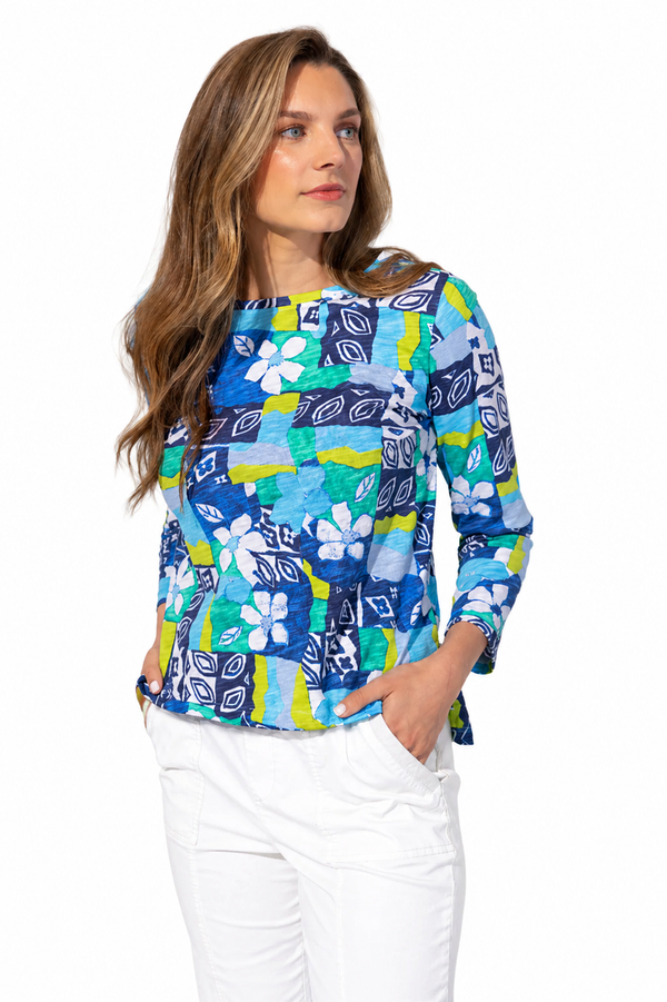 Floral Block Print High-Low Tee - 14325