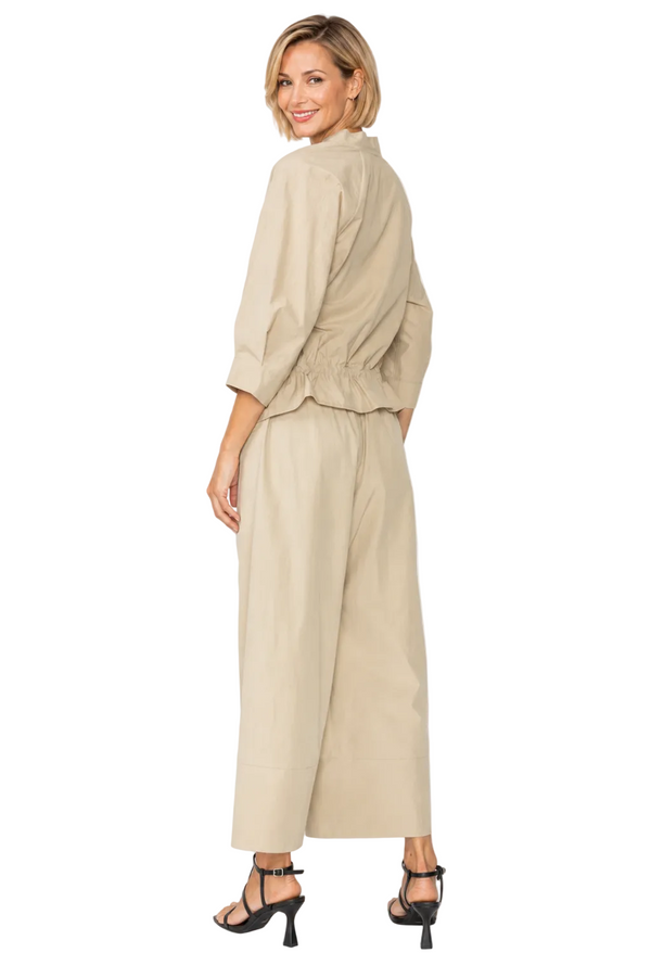Lightweight Wide-Leg Crop Pant in Khaki - C1069P