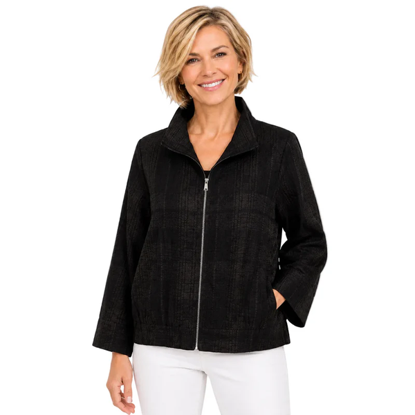 Tonal Textured Zip-Front Jacket in Black - 5046