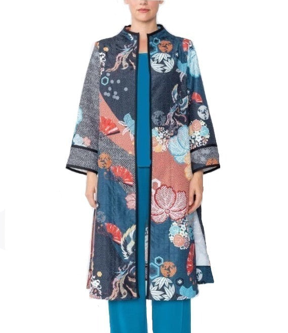 IC Collection Asian Inspired Long Open Front Jacket - 5840J