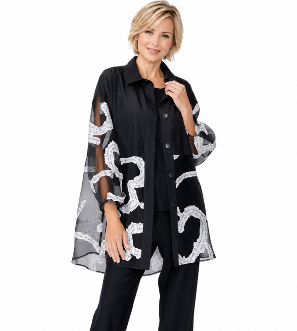 Just In! Semi-Sheer Script Print Organza Blouse - 7738B