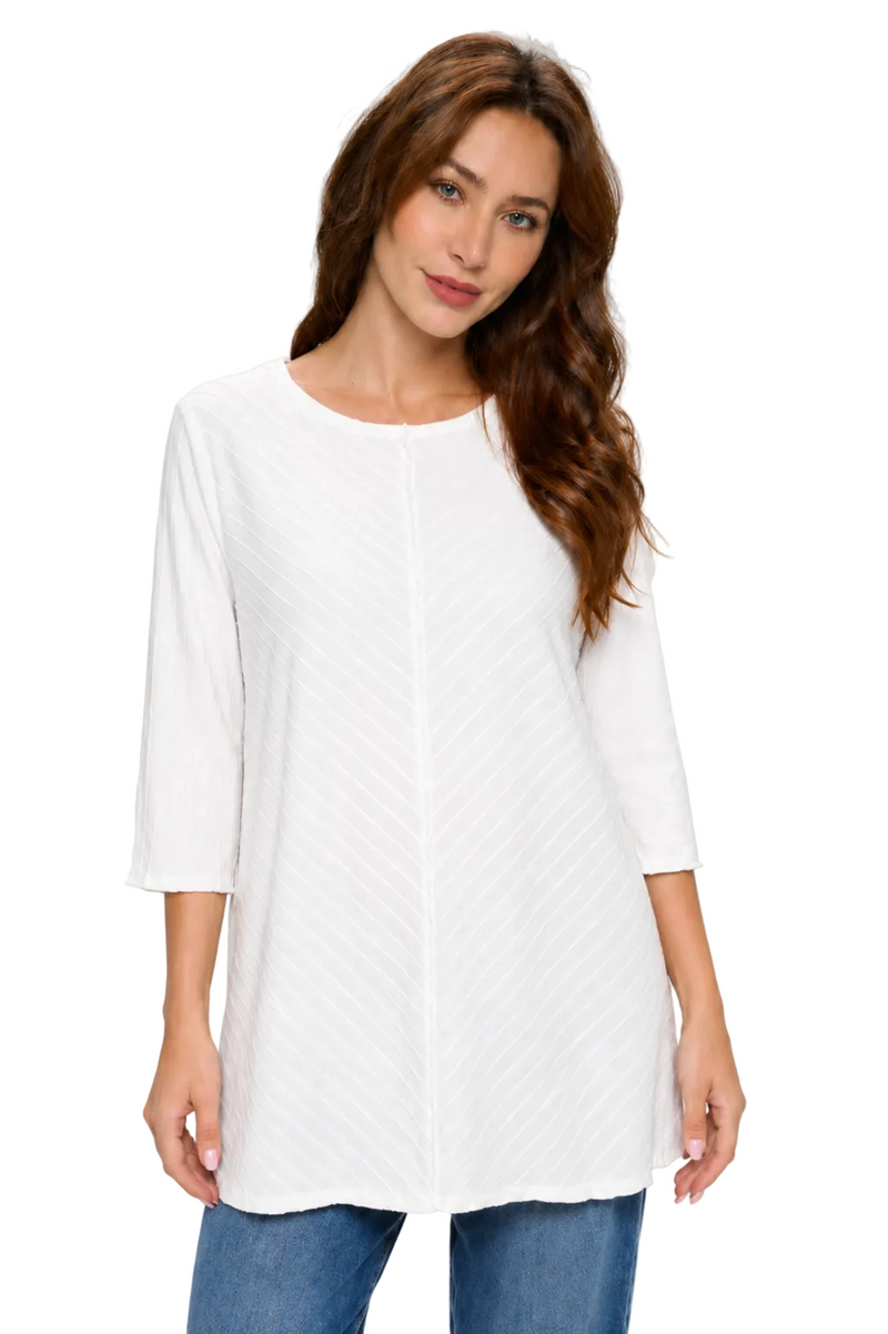 Lightweight Jersey Knit Diagonal Rib Tunic in White - CS390-WHT