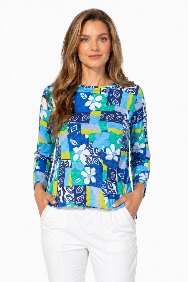 Floral Block Print High-Low Tee - 14325