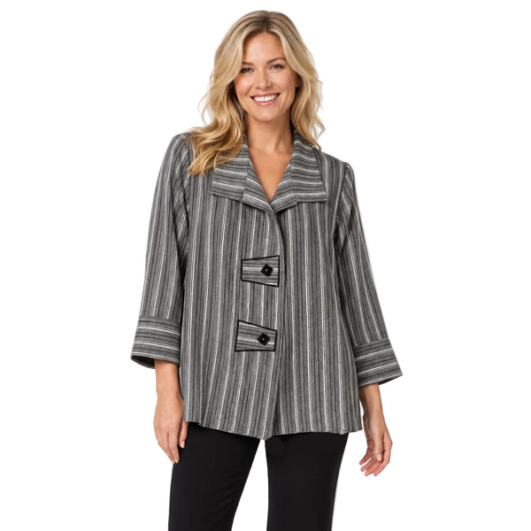 Mixed-Stripe Shirt in Grey, Black & Ivory - 2045