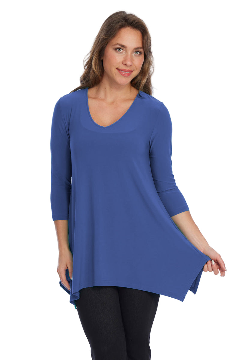 Soft Knit V-Neck High-Low Tunic in BLUE - ADTO5A-BLU