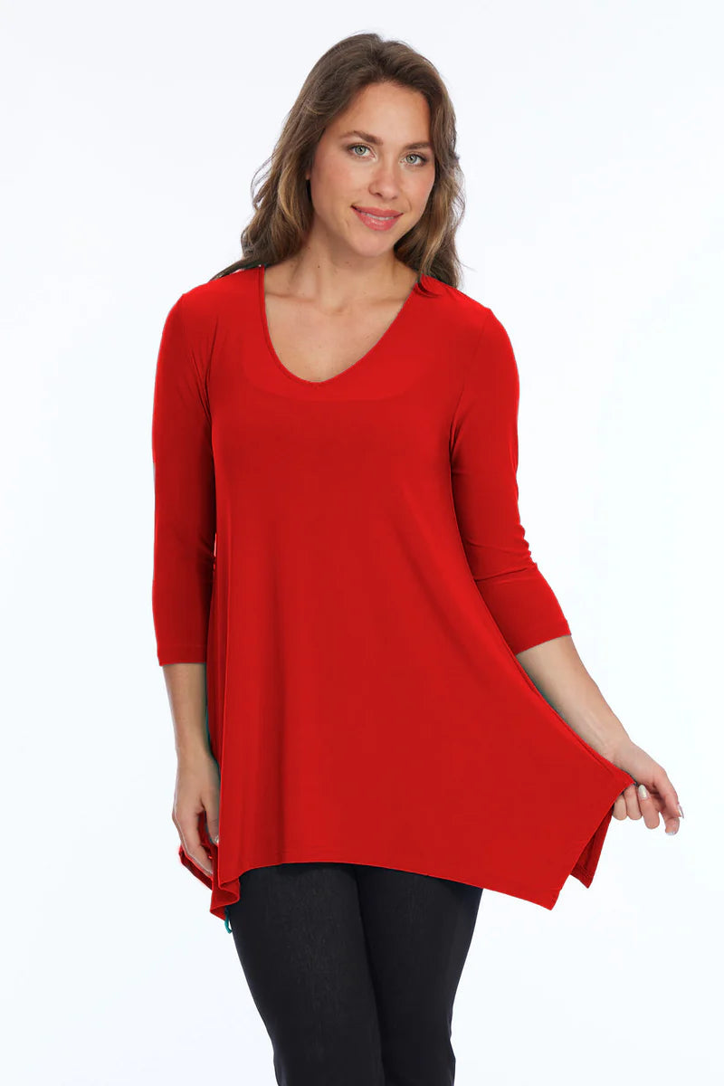 Soft Knit V-Neck High-Low Tunic in Red - ADTO5A-RD