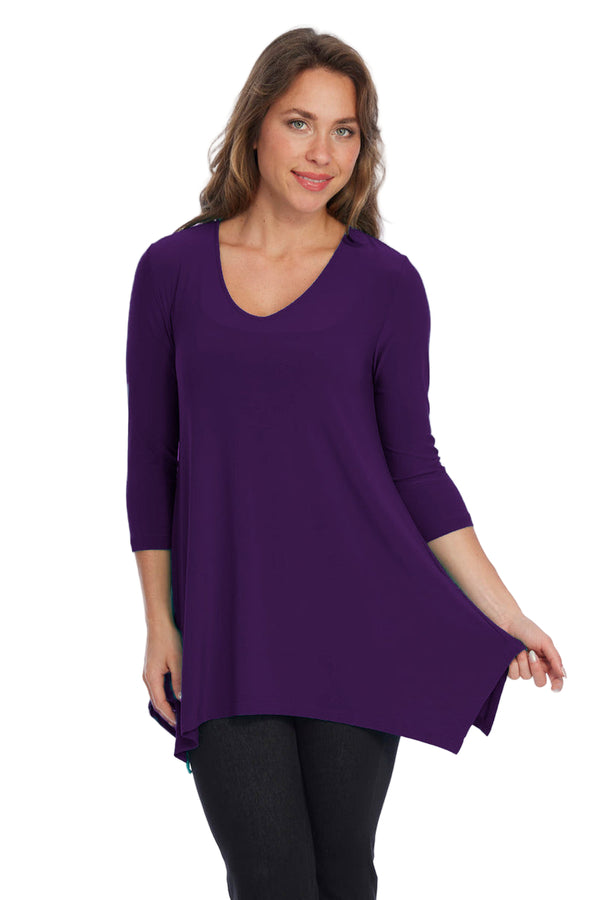 Soft Knit V-Neck High-Low Tunic in Twilight - ADT05A-TW