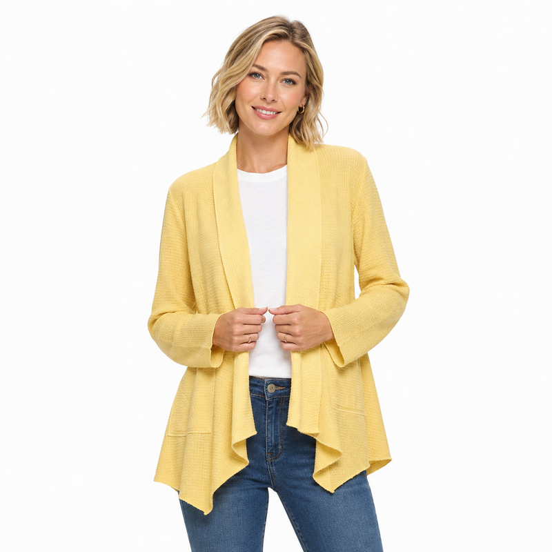 Ultra-Lightweight Waffle Cardigan in Vanilla - LW116-VN