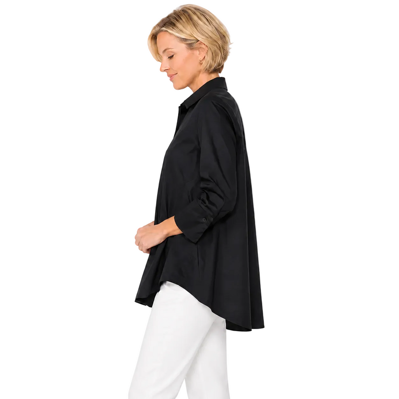 Lightweight High-Low Cotton Shirt in Black - 3758B-BLK
