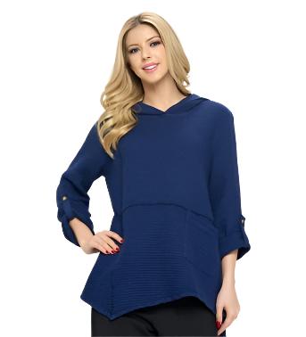 Textured Tunic Hoodie in Navy - FW-150-NVY - Sizes M & XL