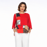 Patchwork Tunic Top in Red - 3523