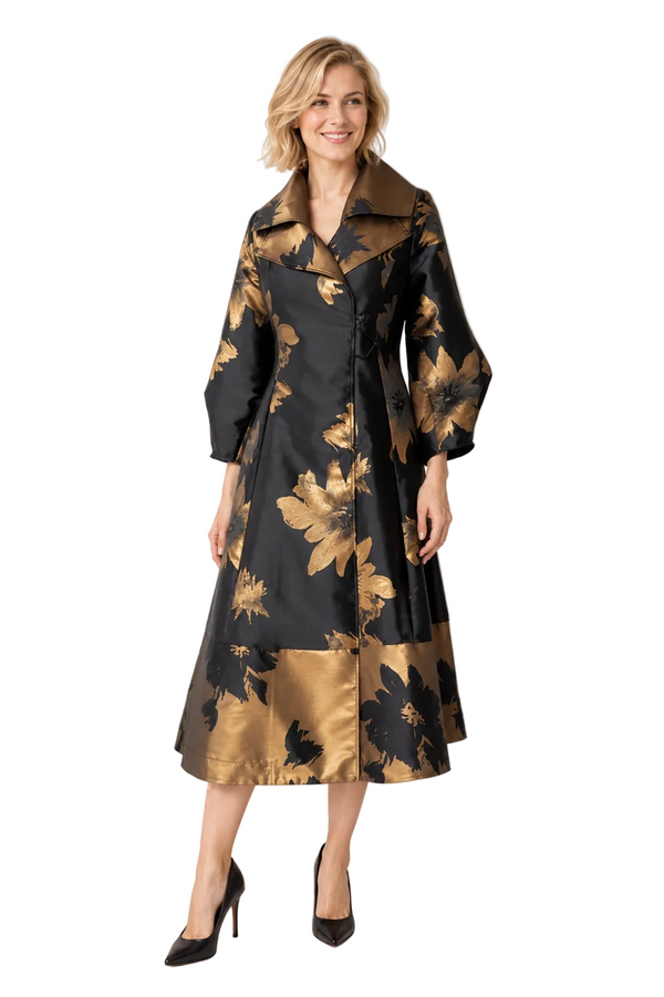 Just In! Floral Jacquard Statement Dress/Jacket in Black & Gold - 7758J