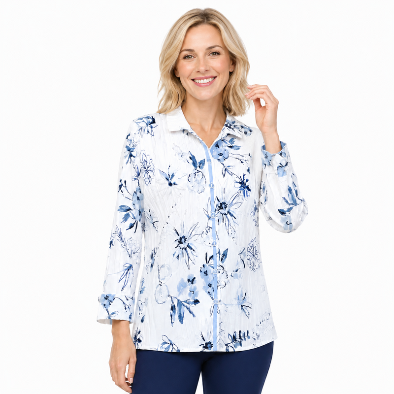 Floral-Print Shirt in Cornflower - 47417-CN - Size XL Only!