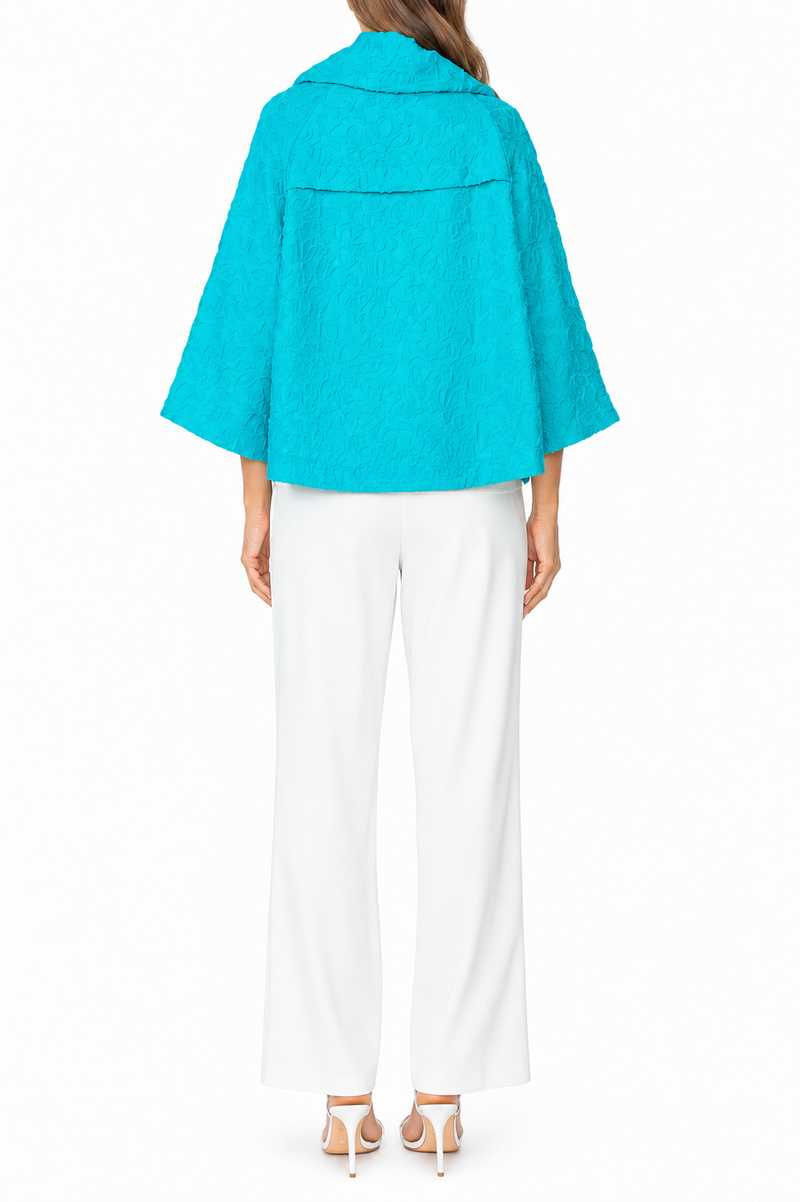 Floral Textured Zip Front Jacket in Turquoise - 7786J-TQ