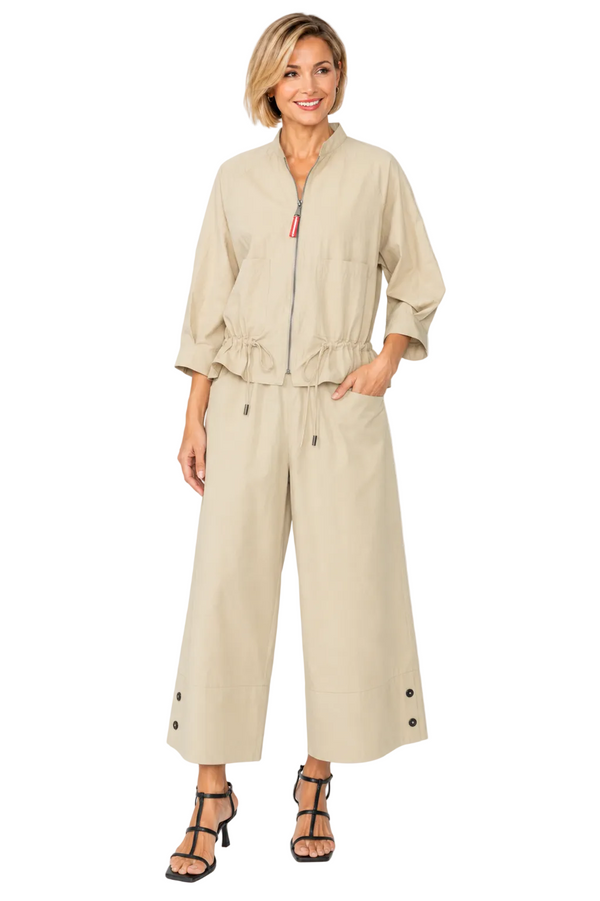 Lightweight Wide-Leg Crop Pant in Khaki - C1069P