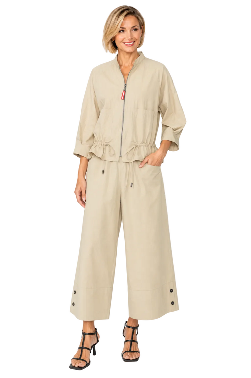 Lightweight Wide-Leg Crop Pant in Khaki - C1069P