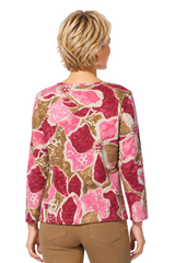 Floral Cotton High-Low Tee in Rose - 17325 - Sizes XS & XL Only!