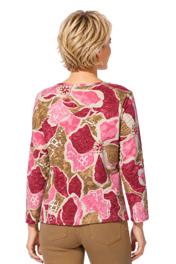 Floral Cotton High-Low Tee in Rose - 17325 - Sizes XS & XL Only!