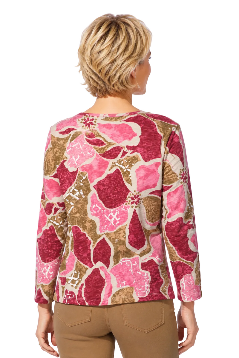 Floral Cotton High-Low Tee in Rose - 17325 - Sizes XS & XL Only!