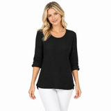 Lightweight Cotton Waffle Top in Black - C691-BLK